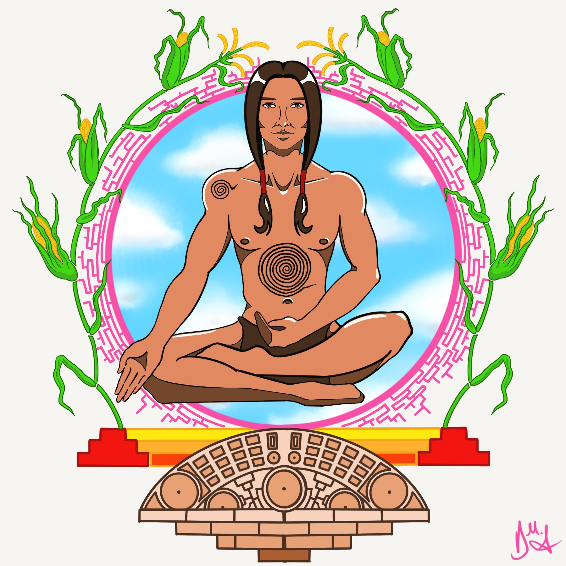 Historical All Roads artwork featuring Indigenous trade, corn, and Chaco imagery